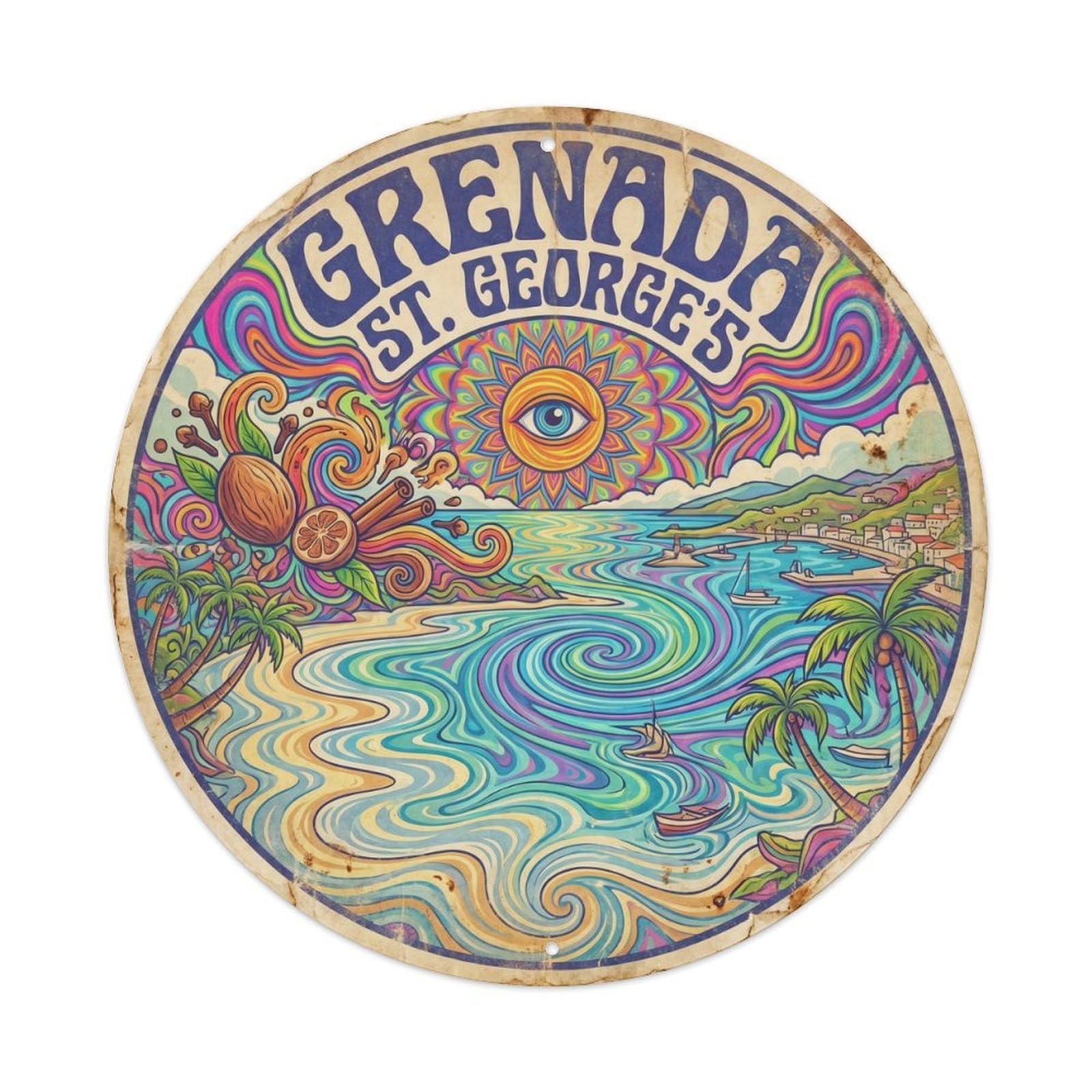 Grenada Saint George Tropical Coast Graphic Color Metal Tin Sign
