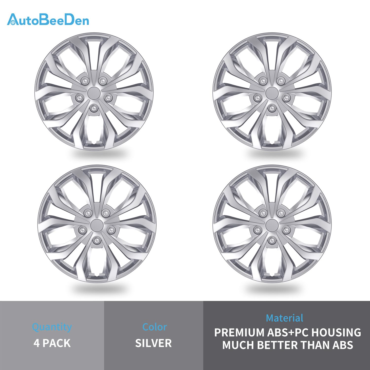 Lot de 4 enjoliveurs universels pour roues de 14" (35,5 cm) (argenté, 14")
