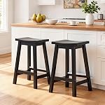 PayLessHere Bar Stools Set of 2 for Kitchen Counter Solid Wooden Saddle Stools 24-Inch/30-Inch Height (Black, 24 in)