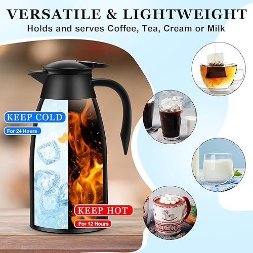 Miniatura 4 de 2 jarras térmicas de café de 51 onzas con aislamiento al vacío de acero inoxidable al vacío, jarra de café al vacío de doble pared para café,