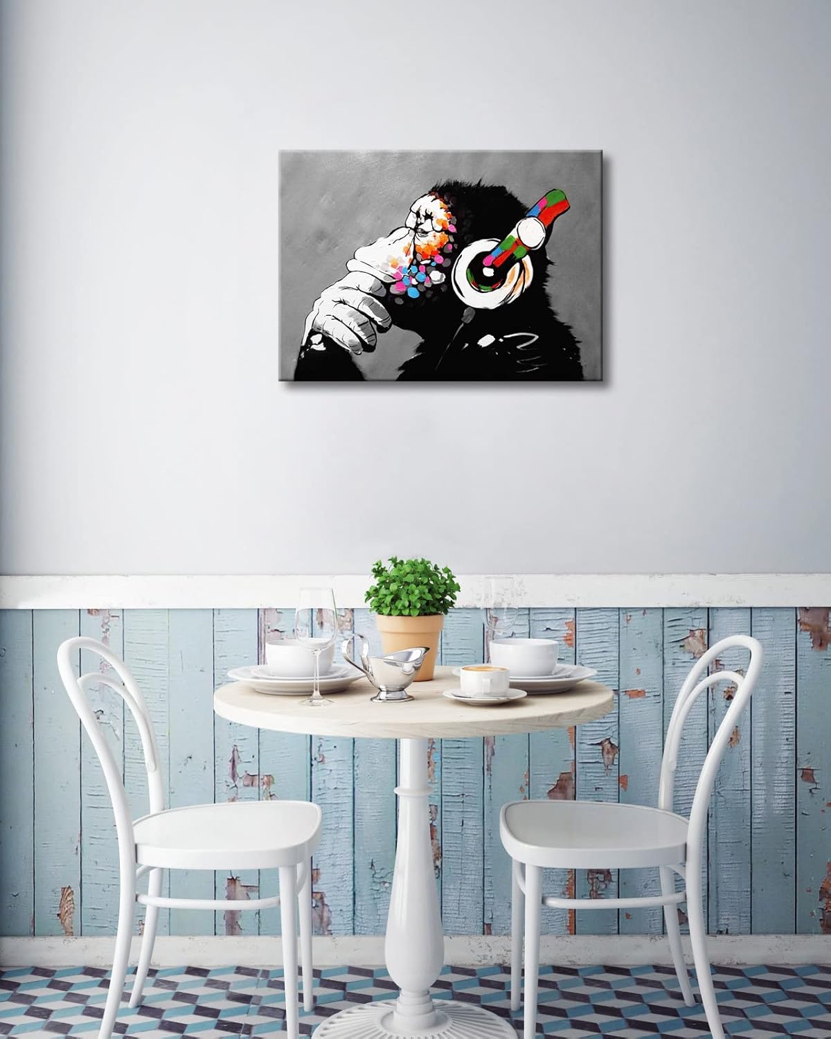 Wieco Art Monkey With Headphones Banksy Graffiti Art Abstract Canvas Painting Posters and Prints Animal Canvas Wall Art for Wall Decor and Home decorations Office Decor
