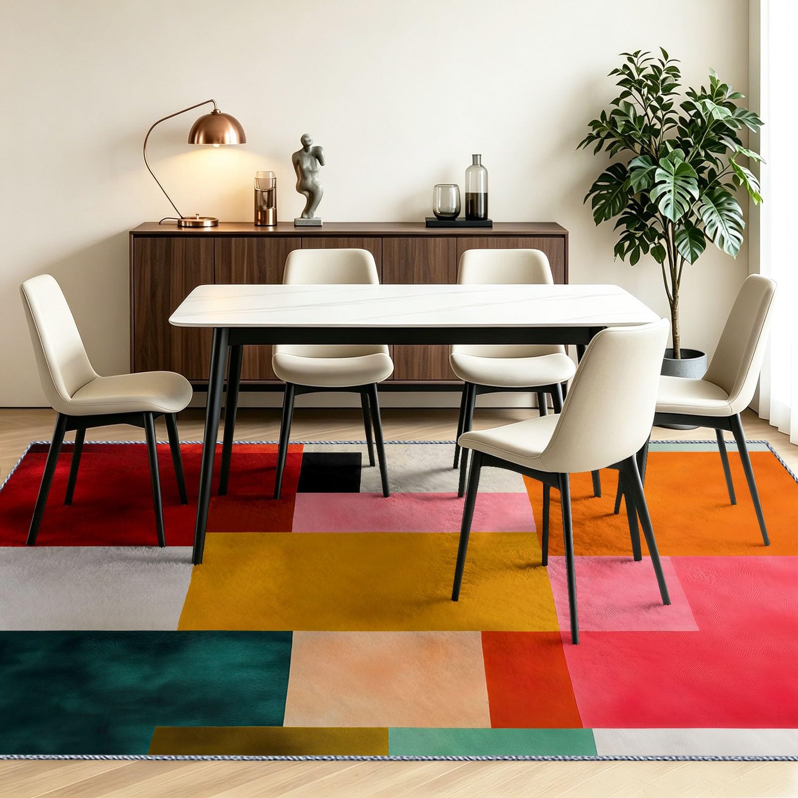 Tapis de Salon Lavable en Machine 160 x 230 cm Abstrait Géométrique Moquette Antidérapant à Poils Courts, Pop Grille Damier - Tapis de Sol à Poils Ras pour Chambre et Cuisine, Multicolore