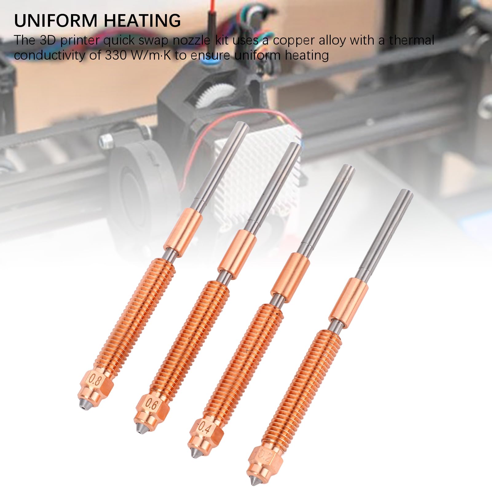 Kit de Boquilla de Acero Endurecido, Boquilla de Impresora 3D Bimetal de la Boquilla de Desconexión Rápida Tubería de Extremo Caliente 0.2 0.4 0.6 0.8 Mm para K2 Más