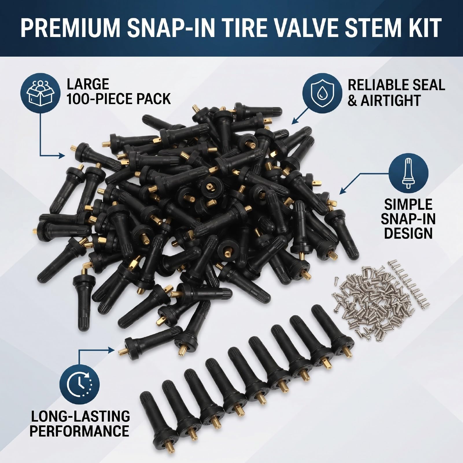 Paquete de 100 Vástagos de Válvula de Neumático, Kit de Vástago de Válvula de Sensor de Presión de Neumáticos, Reemplazo de Caucho para G5 2007-2010, G6 2008-2010, G8 2008-2009