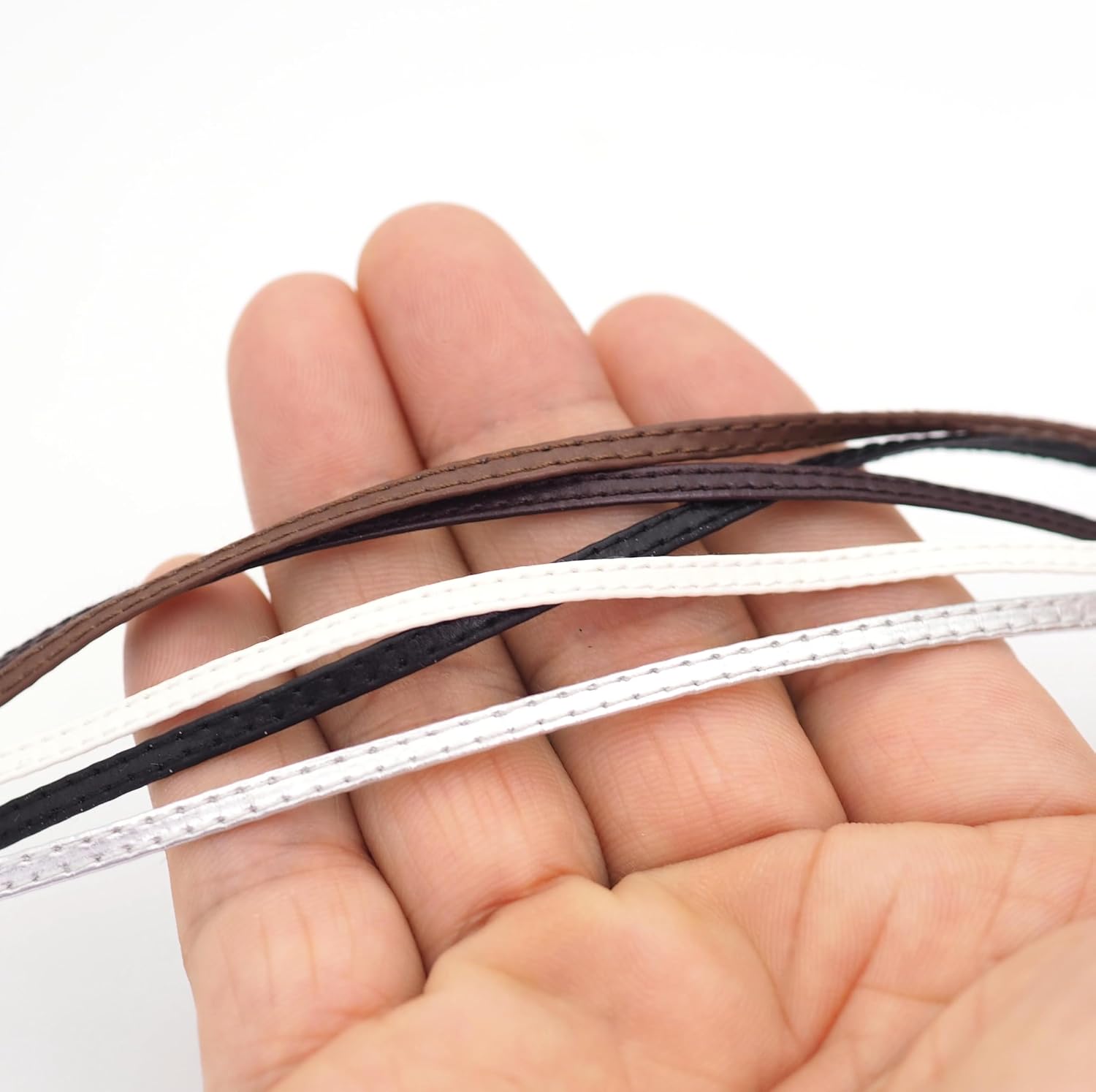 5Yards Extremely Narrow3mm (1/8") Double Stitched Faux Leather Strap Strip Cord Braiding String-5 Colors Mixed，for DIY Crafting Mini Bag Strap Sewing Projects Small Decorative Accessories