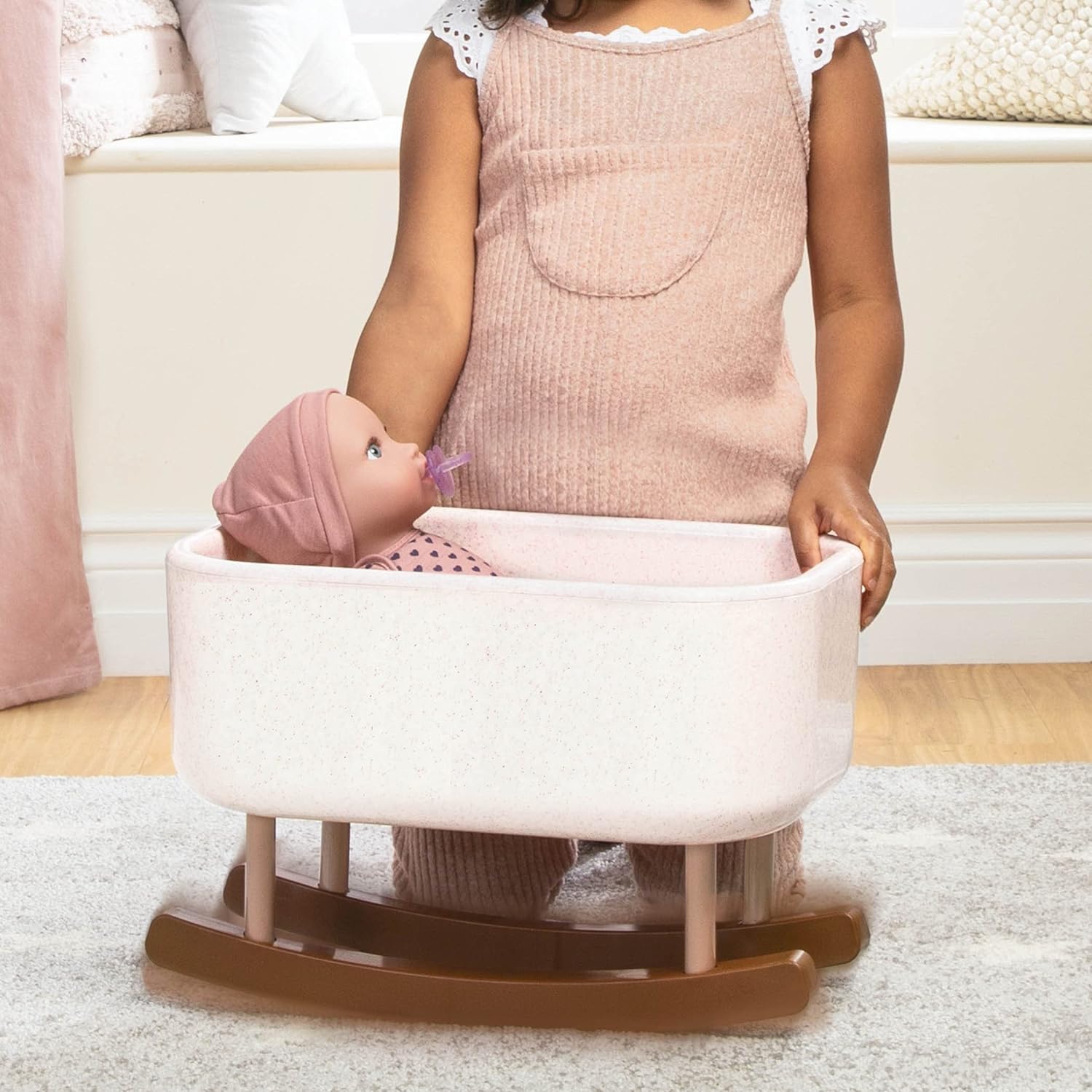 Babi BAB7620Z Rocking Crib – 14 cali Baby Pretend Play Toys – stylowe akcesoria dla dzieci – 2 lata + – lalka Bassinet
