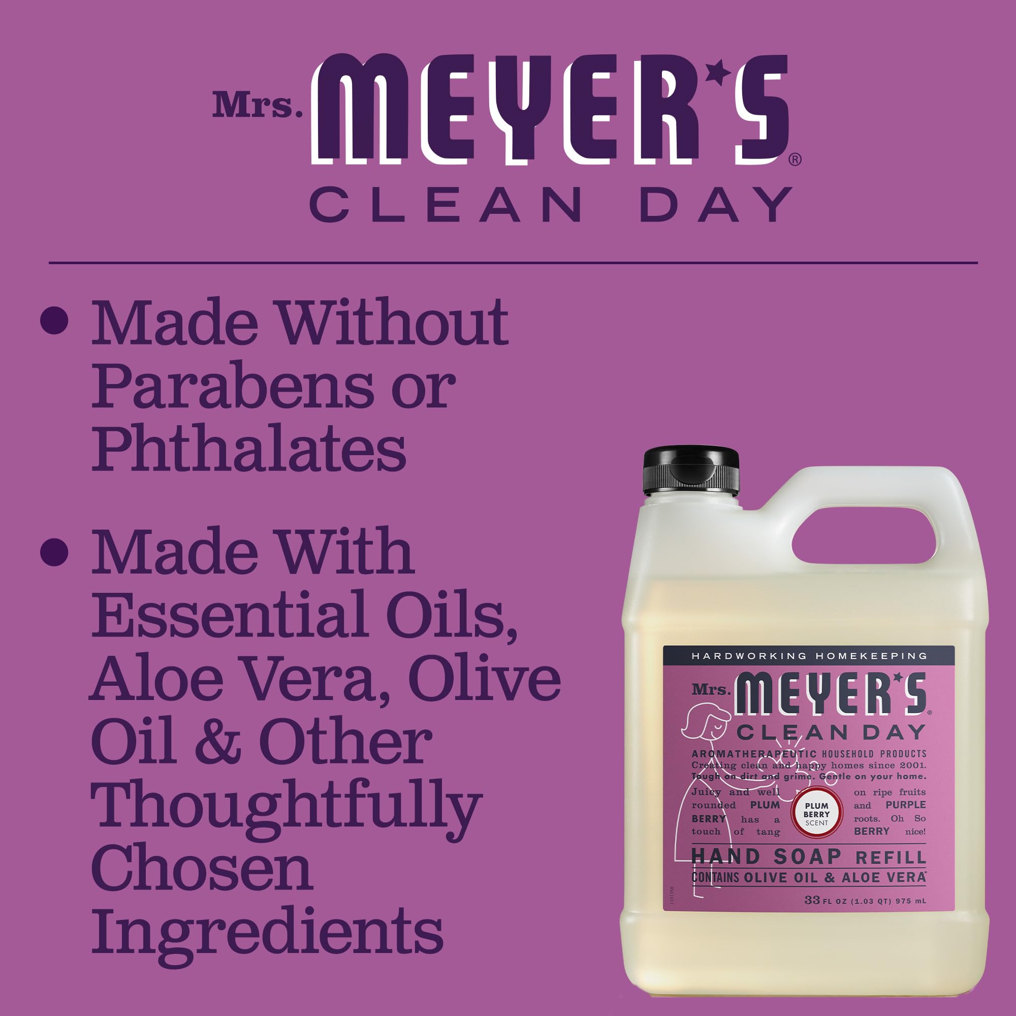 Mrs. Meyer's Clean Day Plum Berry Scent Hand Soap Refill, 33 Fl Oz, Pack of 4