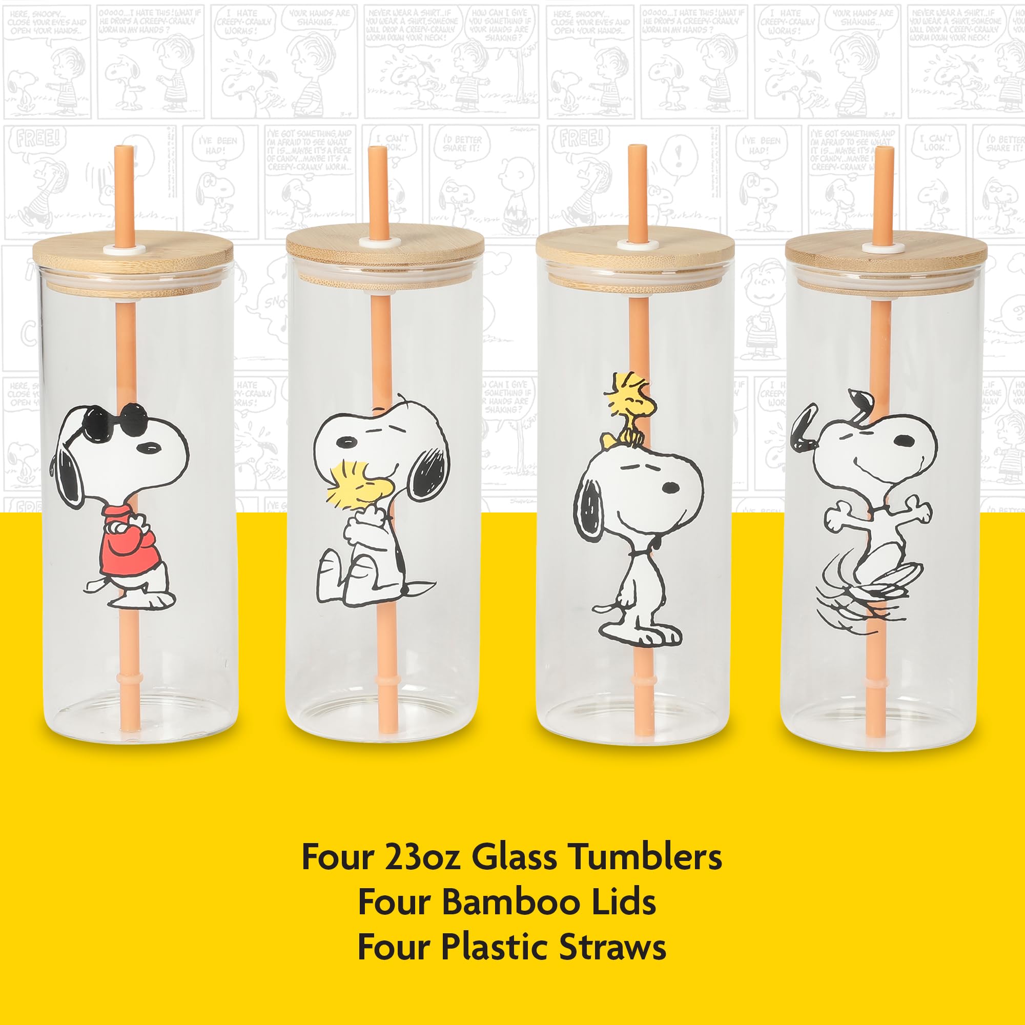 Amazon.com: Peanuts Snoopy Happy Sips 4 Piece 23 OZ Tumbler Set