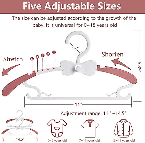 Miniatura 2 de WJWSKI Perchas de bebé para armario  Paquete de 20 perchas de ropa de bebé, perchas ajustables para bebé y niños para guardería, perchas de plástico