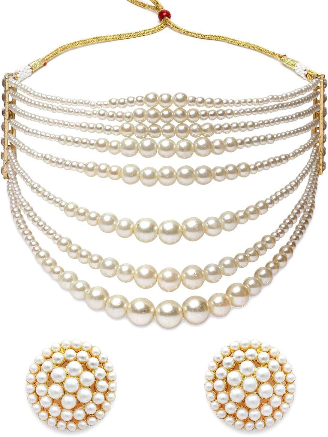 Shining Diva Fashion Latest Stylish Design Fancy Pearl Necklace Jewellery Set for Women, One, Metal, No Gemstone