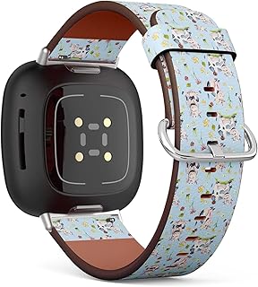 CJBROES Replacement Leather Watch Band, Compatible with Fitbit Versa 3 and Fitbit Sense of Wristband Bracelet Accessory - Watercolor Cute Cartoon