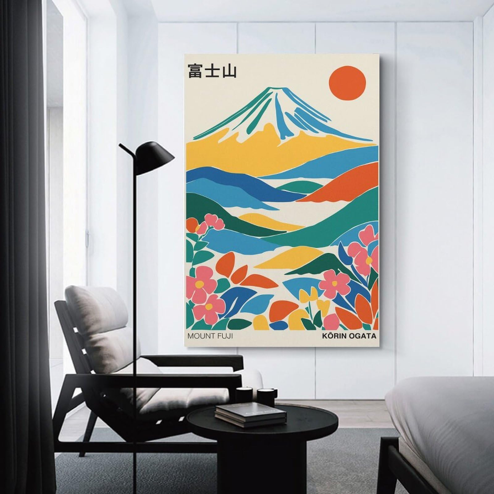 Junmoney Mount Fuji Landscape with Flowers Canvas Wall Picture, 24x36inch(60x90cm), for Wall Displays, Bedrooms Or Room Updates, Wall Decor Suited to Curated Displays