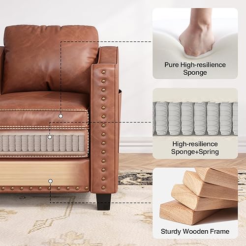 Miniatura 4 de Silla decorativa moderna de mediados de siglo, sillones de piel sintética de 30 pulgadas, silla de barril, sillas de sala de estar, silla de club