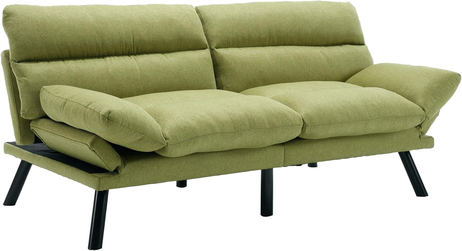 QQU Modern 3-in-1 Convertible 2-Seats Sofa Bed,Upholstered Sofa with Metal Feet, Folding Chaise Longue with Thick Backrest for Living Room, Office, Hotel,B-Green