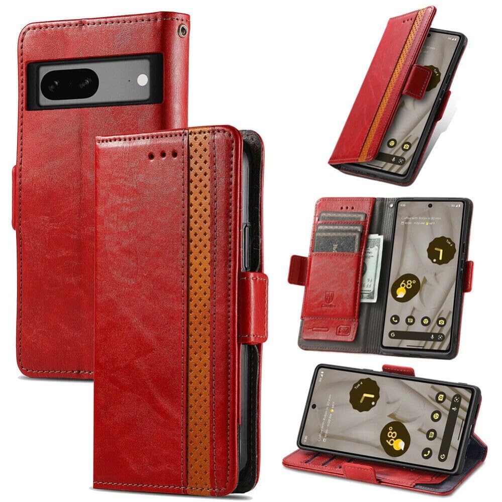Étui rouge pour Google Pixel 9 Pro XL housse portefeuille en cuir à rabat