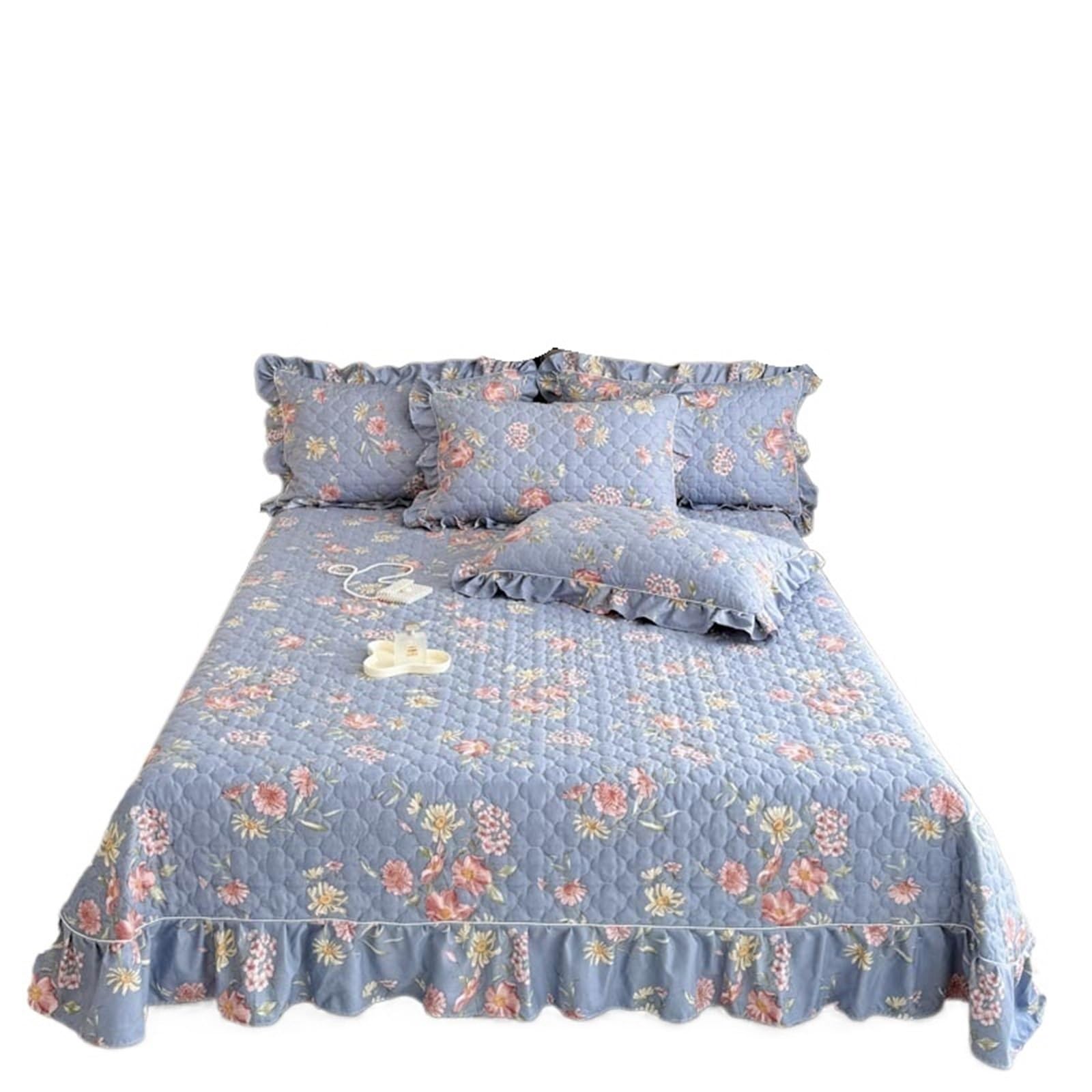 DAJGRHE Bedspread Quilted Bed Cover Ruffles Mattress Protector Thicken Linen(Color11)