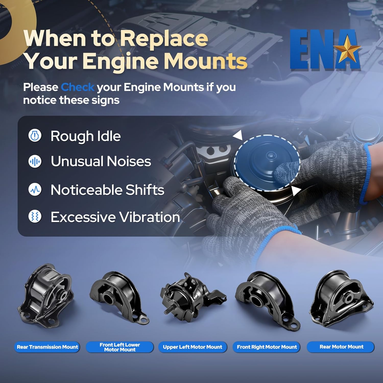 ENA Engine Motor Transmission Mount Set of 5 Compatible with Honda 1996 1997 1998 1999 2000 Civic 1.6L Front Rear Replacement for A6520 A6502 A6556 A6506 A6526