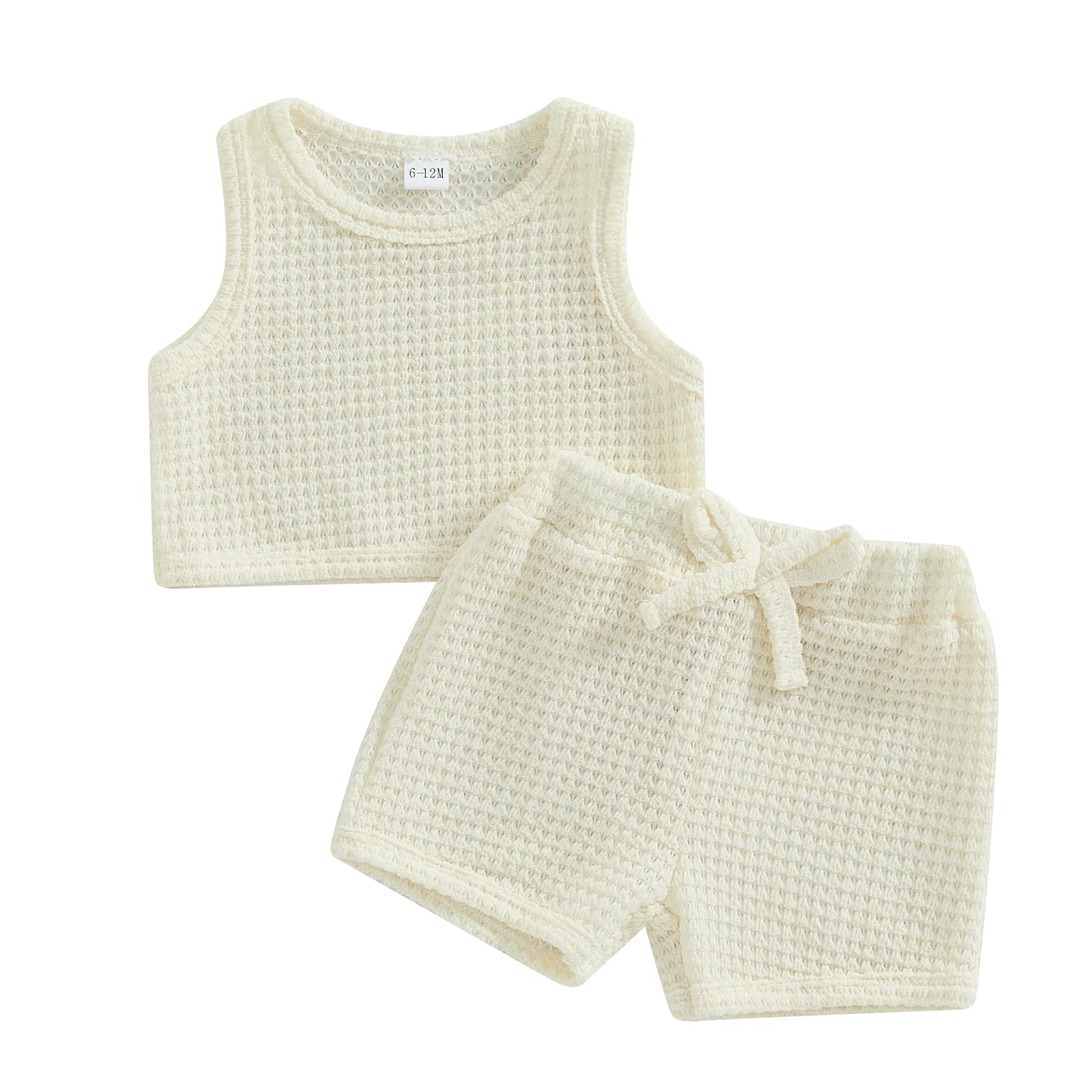 BSaogr Toddler ?Girl Crochet Hook Summer Clothes Shorts Set Sleeveless Solid Color Tank Top Shorts Cute Outfits (Ivory, 2-3T)