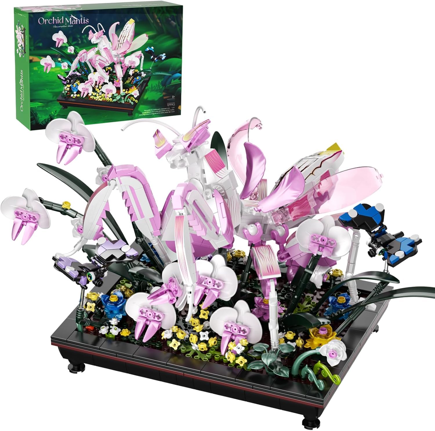 Orchid Mantis - Blocs de construction - Fleurs bonsaï - Compatibles avec les fleurs Lego - Insectes d'inspiration naturelle pour adultes - Décoration de bureau pour la maison/le bureau