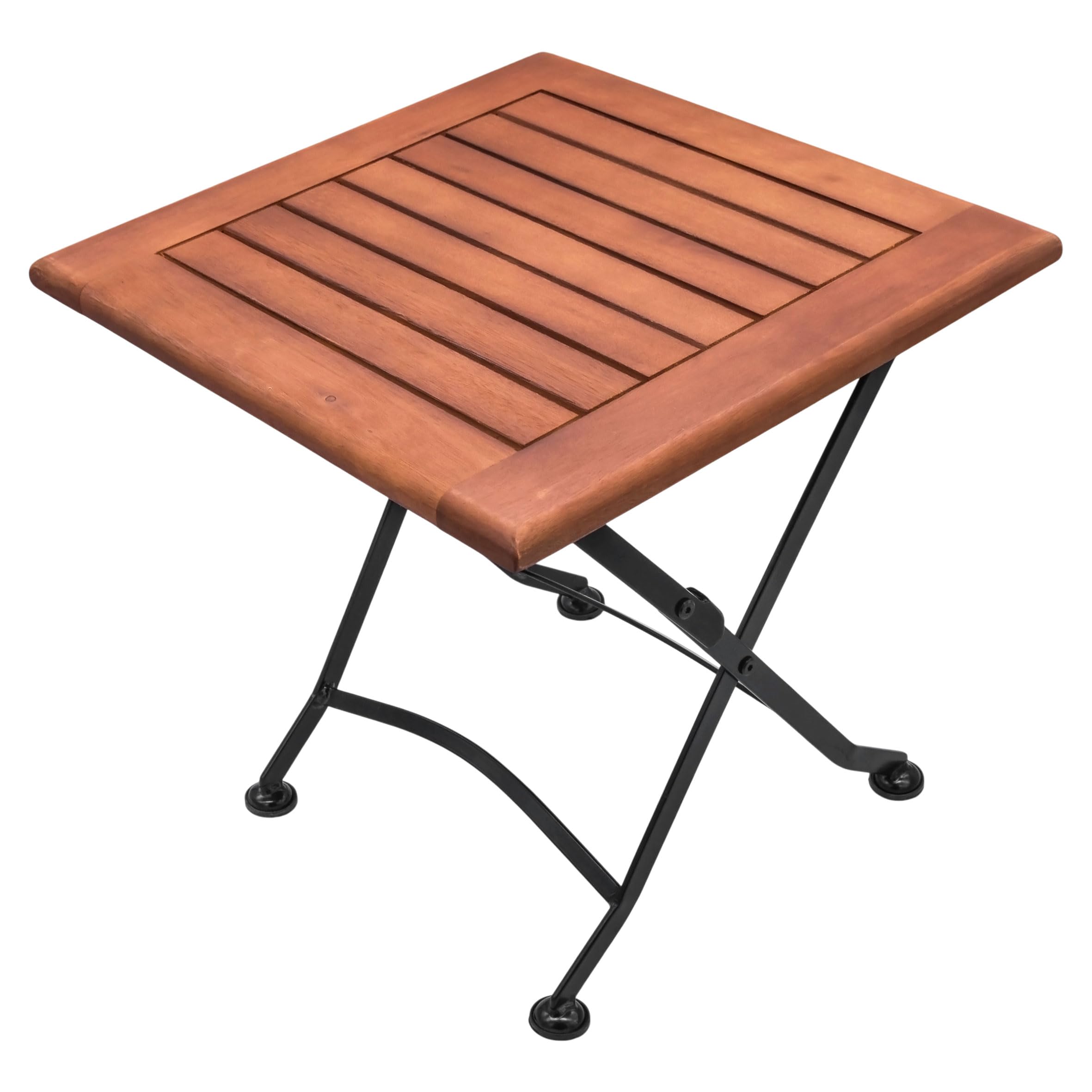 Spetebo Eukaliptusowy stół ogrodowy z metalową ramą – 45 cm – składany stół ogrodowy, drewniany stolik bistro, stolik pomocniczy