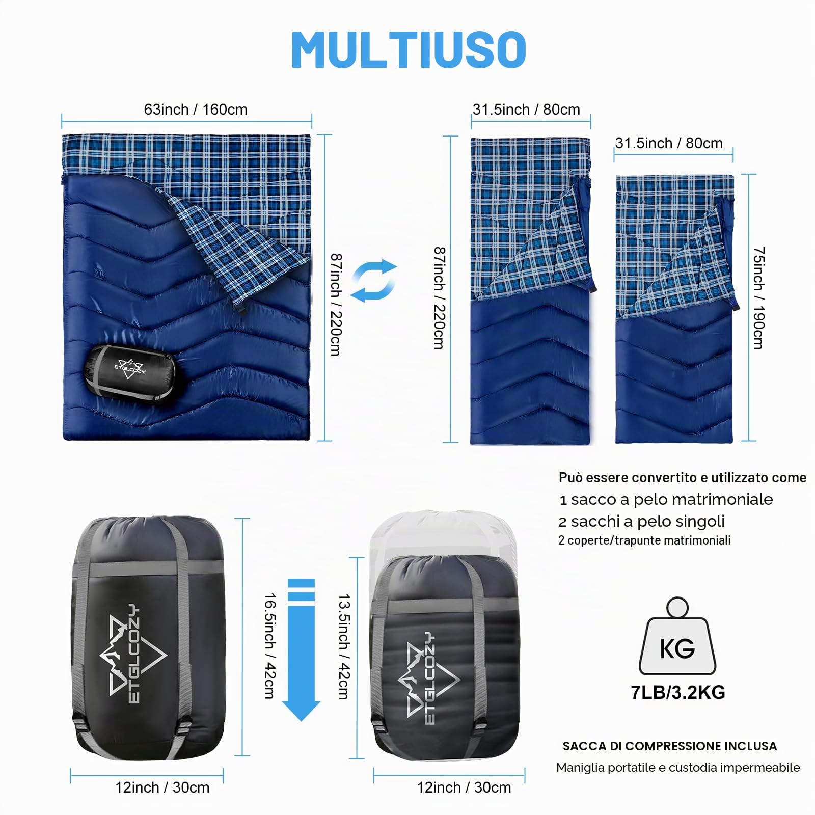 Double Sleeping Bag for Adults Camping, XL Queen Size 2 Person Cotton Flannel Sleeping Bags for All Season Hiking Backpacking, Lightweight Waterproof for Cold Weather & Warm