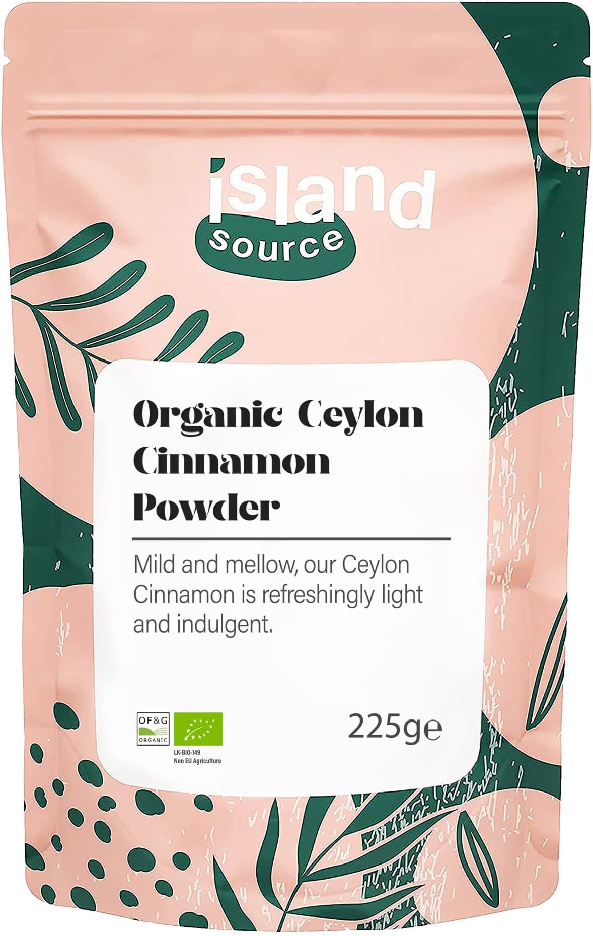Organic Cinnamon Powder 225g by Island Source โ 100% Organic Ceylon Cinnamon Powder - Natural Ground Cinnamon, Vegan Cinnamomum for Juices, Cereals, Smoothies, Cooking and Baking