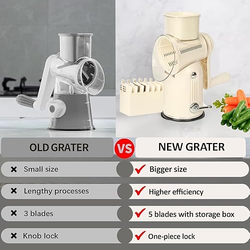Miniatura 5 de Chef Power Rallador de queso giratorio de alta calidad con asa, accesorios de cocina, rebanador de pepino, rallador de ensalada de verduras,