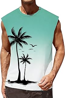 Hawaiian Palm Tree Graphic Sleeveless Tank Top Tropical Beach Resort Summer Vacation Casual Seaside Tee