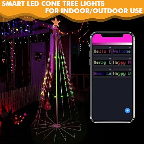 Miniatura 4 de Árbol de cono de Navidad RGB inteligente de 7.87 pies, árbol artificial iluminado con 340 luces LED con sincronización de música, control remoto por