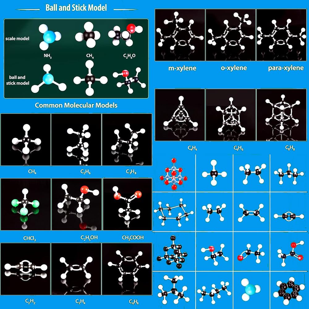 HEYOUTH Kit Modello Molecolare, Atom Link Modello Chimica Set,Atom Molecular Models Links 1049 pezzi con atomi, legami e orbite, per l’apprendimento della Chimica molecolare Organica inorganica