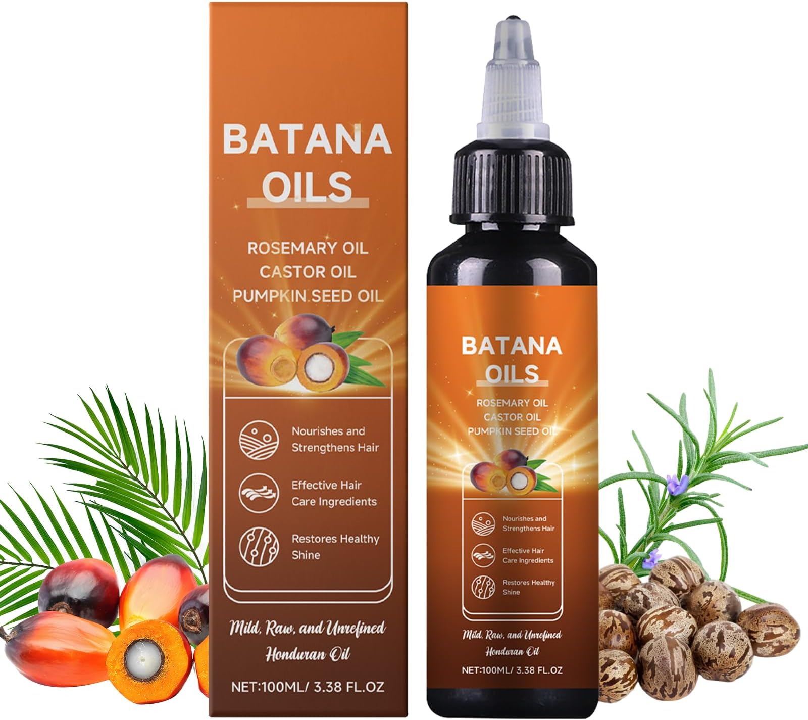 Batana Oil for Hair Growth, 4-in-1 Liquid Batana Oil, with Rosemary Oil Castor Oil Pumpkin Seed Oil,for All Hair Types,3.38 fl oz(1pcs)