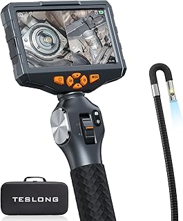 Teslong Articulating Borescope with Dual Lens Endoscope, 5-inch IPS Automotive Inspection Camera with Two-Way Articulation Tip, 6+1 LED Lights, Mechanics Fiber Optic Scope-Dia. 0.25 inch & L 5.0 feet
