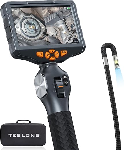 Articulating Borescope with Dual Lens Endoscope, Teslong 5-inch IPS Automotive Inspection Camera with Two-Way Articulation...