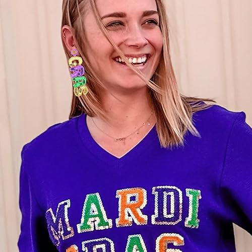 Miniatura 2 de Aretes de Mardi Gras con cuentas de Mardi Gras para mujeres y niñas, aretes de carnaval, joyería para desfile de carnaval, regalos de vacaciones