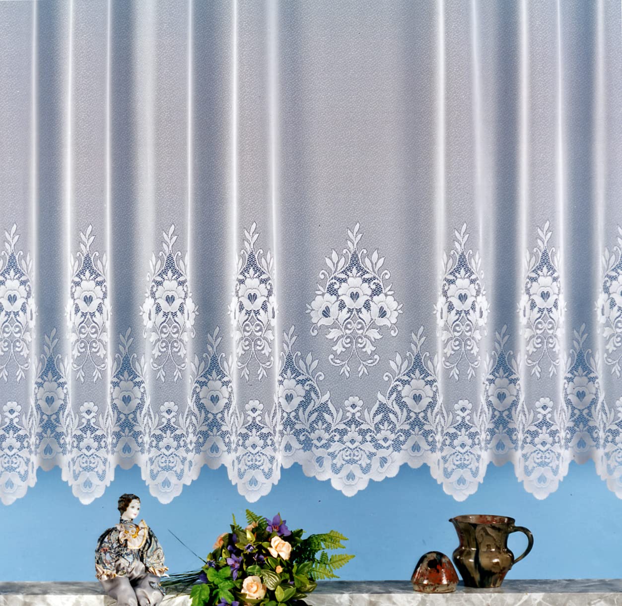 heimtexland Gardine, Vorhang, Store weiß aus hochwertigem Jacquardstore mit transparentem Oberstoff und Kräuselband, H X B 120 X 900 cm Typ10