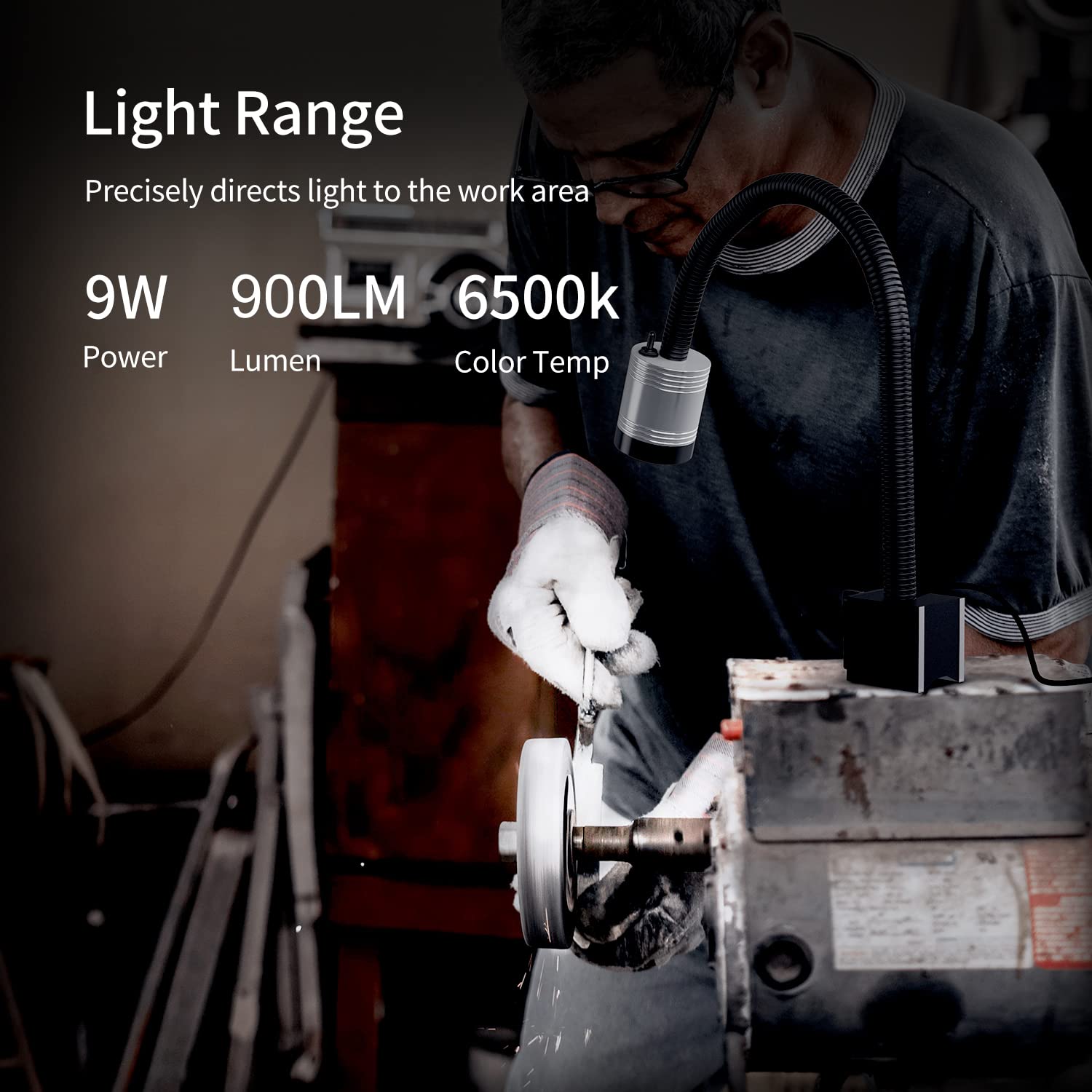 Lampada da lavoro a led magnetica a collo d'oca flessibile 900 lumen IP66 lampada a prova d'acqua per macchine utensili tornio fresatrice trapano illuminazione industriale