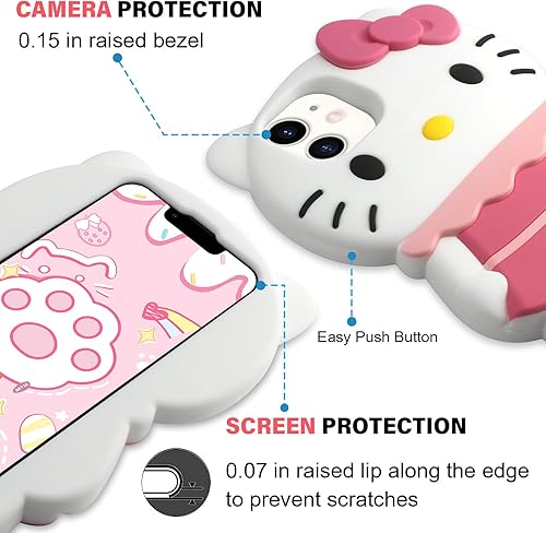 Miniatura 6 de WOLLONY Funda con diseño de dibujos animados 3D para iPhone 11 con cadena de pulsera, funda de silicona suave con diseño de animales kawaii para