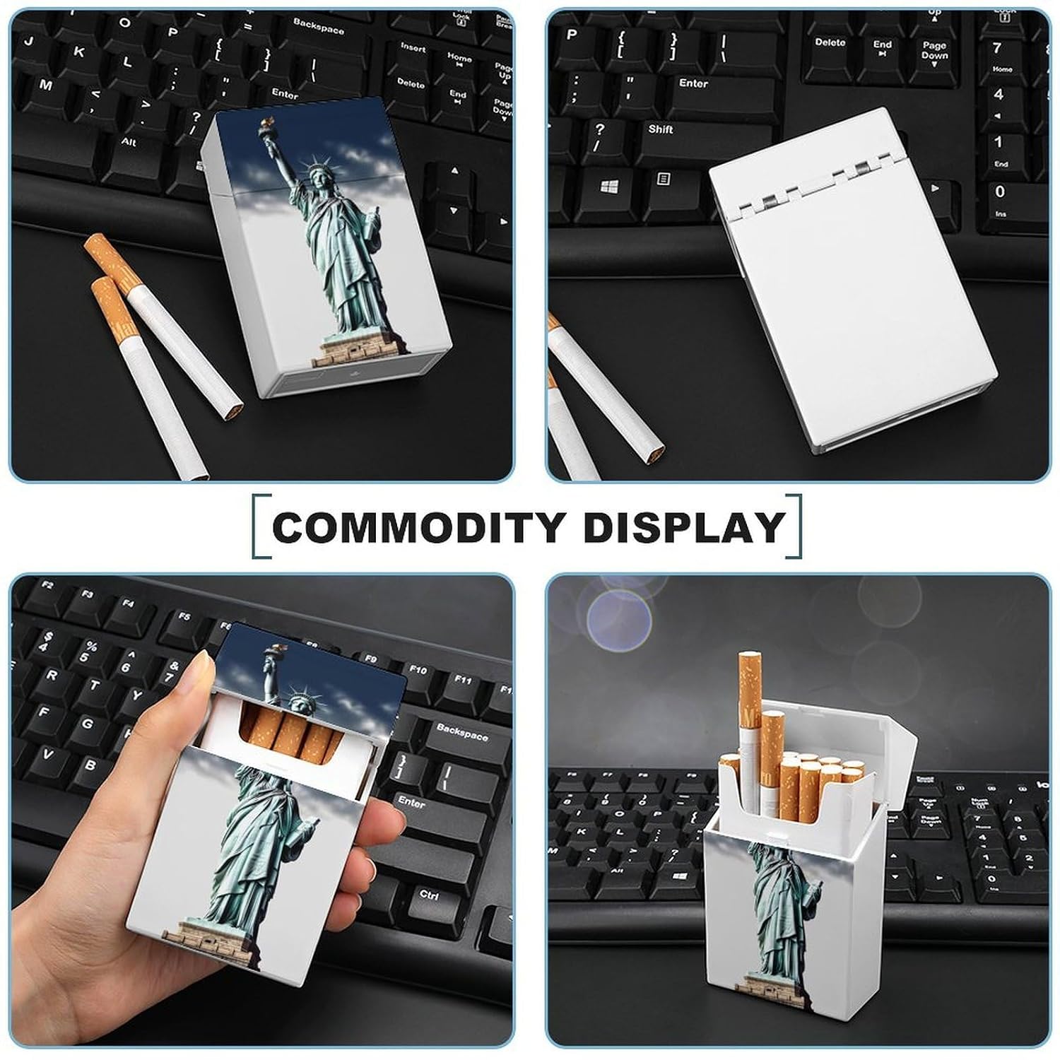 Statue of Liberty Cigarette Case Portable Cigarette Holder Box with One-Press Dispenser Compact Cigarettes Box Vintage Cigarettes Storage for Men & Women