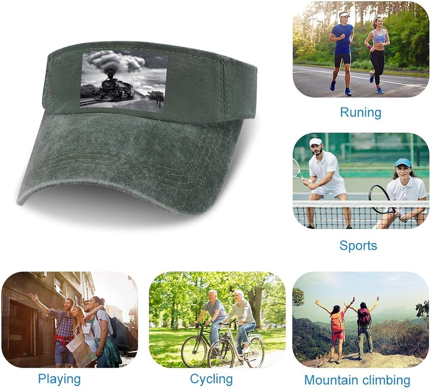 Steam Train Clouds Sun Visor Hat for Men Women image 4