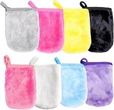 8 x Washable Make-Up Remover Gloves, Face and Shower Gloves in Ultra-Soft Microfibre Flannel, Reusable Cleansing Gloves for All Skin Types, 11 x 9 cm