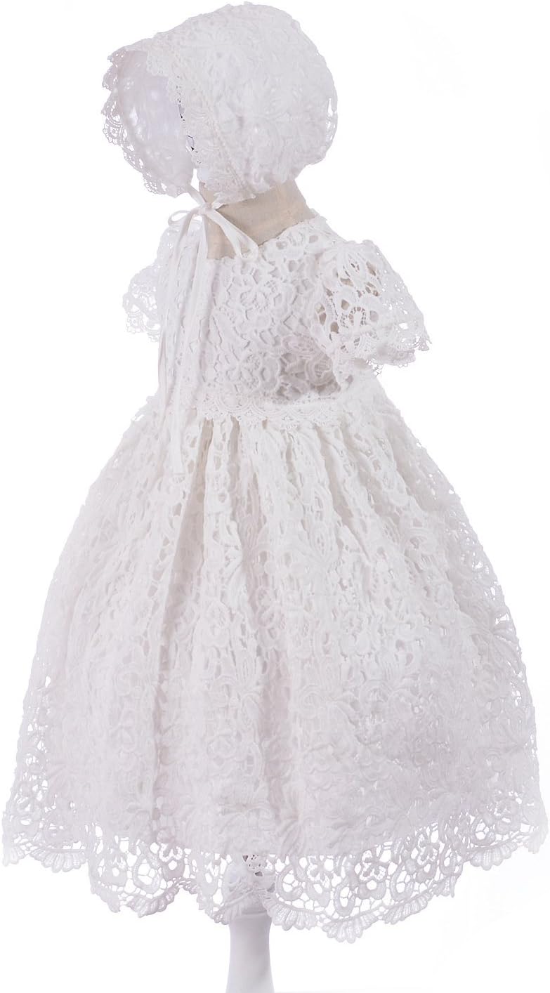 Baby Christening Gowns Girl Baby Princess Dress Lace Baptism Dress with Bonnet