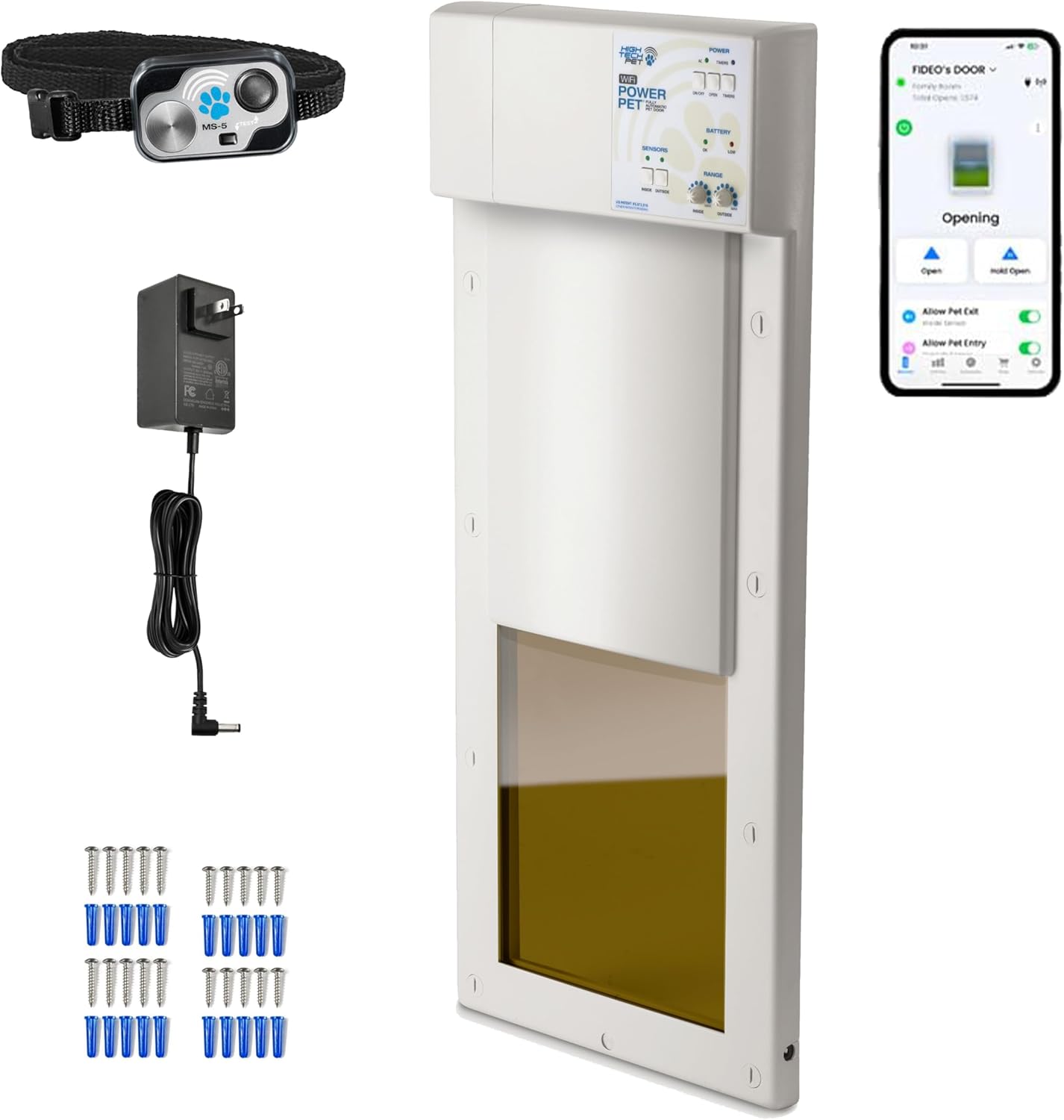 Power Pet WiFi Automatic Electronic Pet Door by High Tech Pet - Pet Operated Dog Door for Medium Dogs (10" x 12" Pet Opening), App Control, Secure, Wall Mount, Easy Install, Refurbished - PX1-WF-RFB