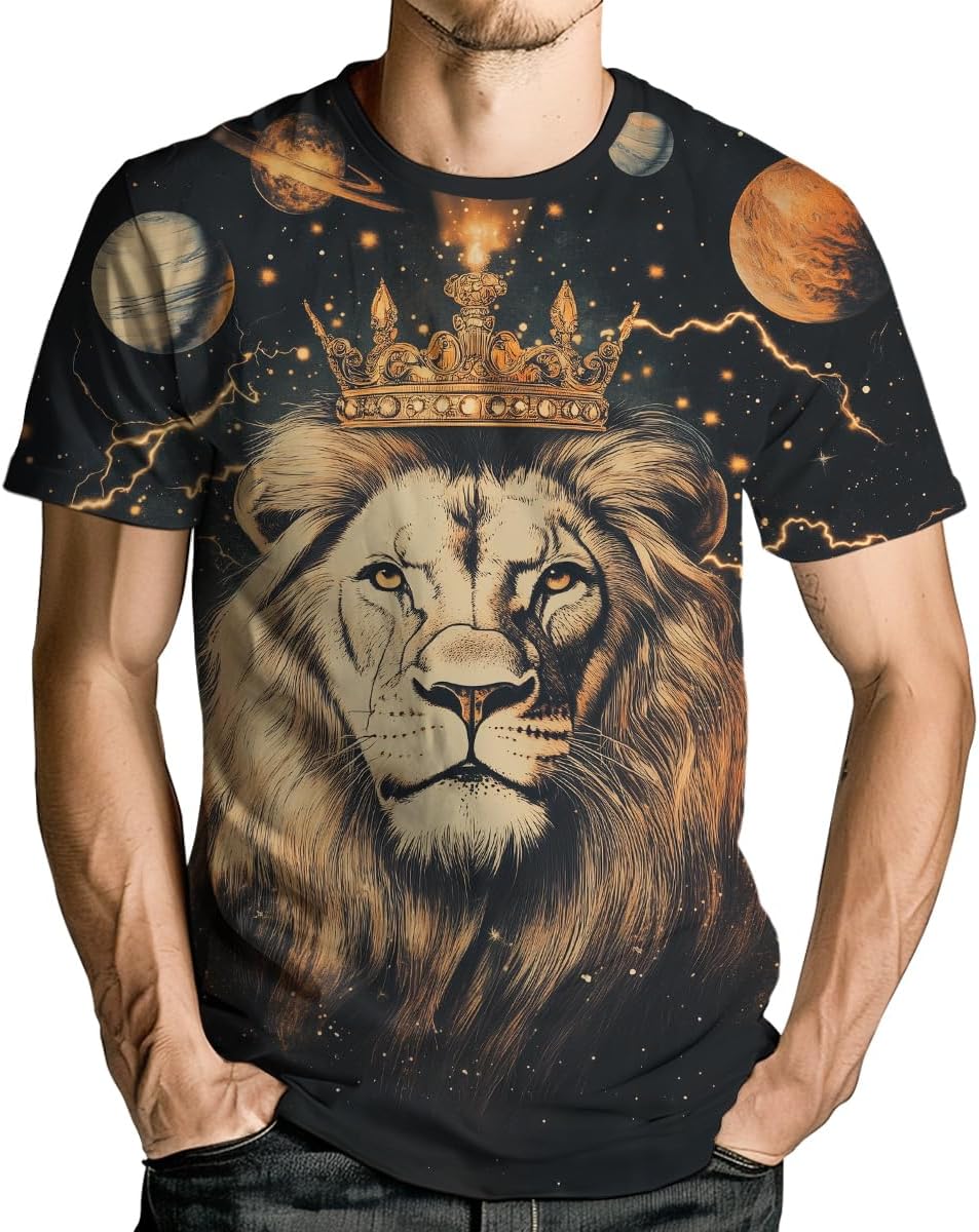 Men's Lion Print T-Shirt Novelty Graphic Shirt Casual Short Sleeve
