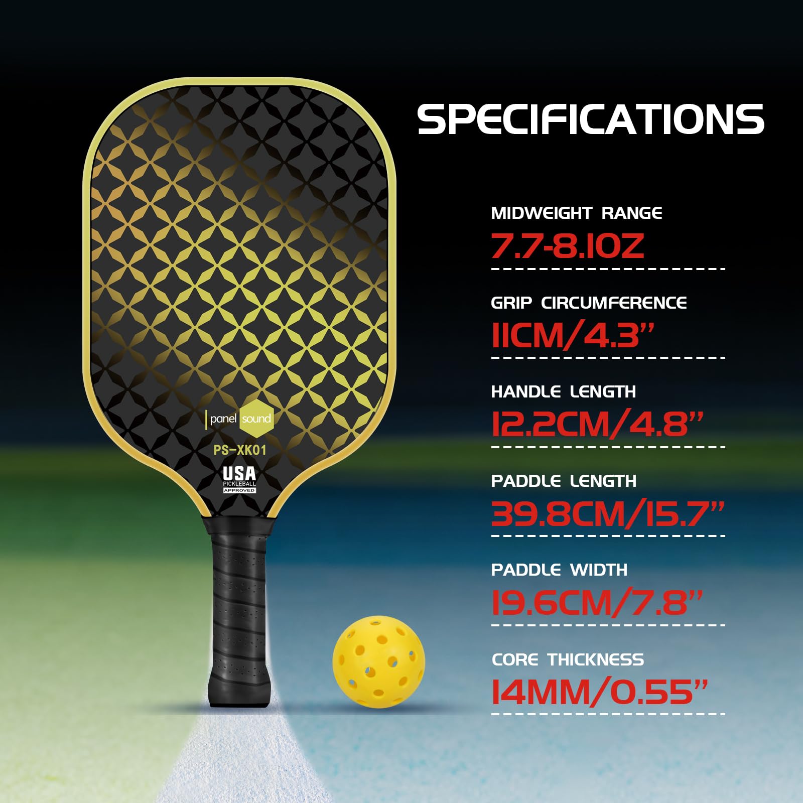 Panel Sound USAPA Approved Fiberglass Pickleball Paddles Set of 2, Lightweight Pickleball Rackets Set, 1 Carrying Case, 2 Cooling Towels & 4 Balls