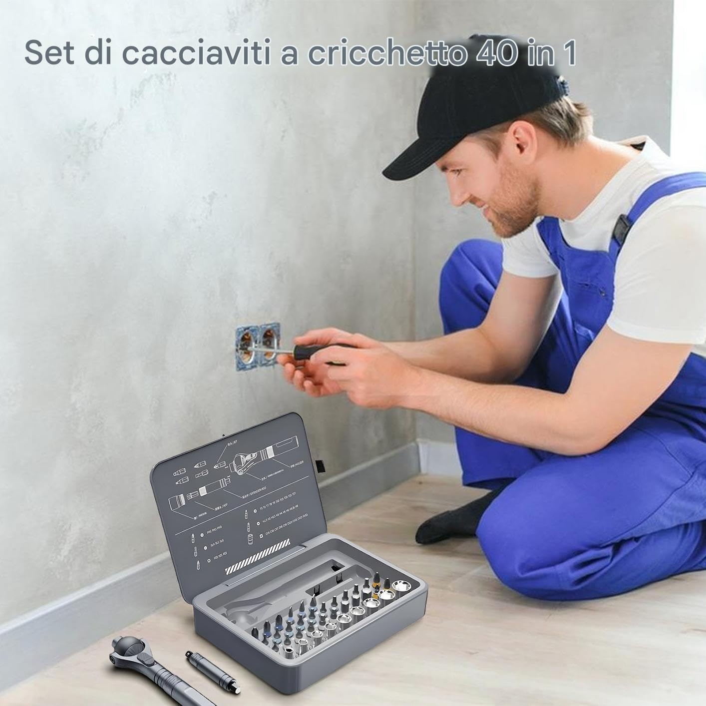 Set di cacciaviti a cricchetto Di Precisione Ergonomico Multifunzione | Kit Di Punte Per Cacciavite Domestico Per Riparazioni Elettricista Elettronica Edilizia Falegnameria Idraulica Ind