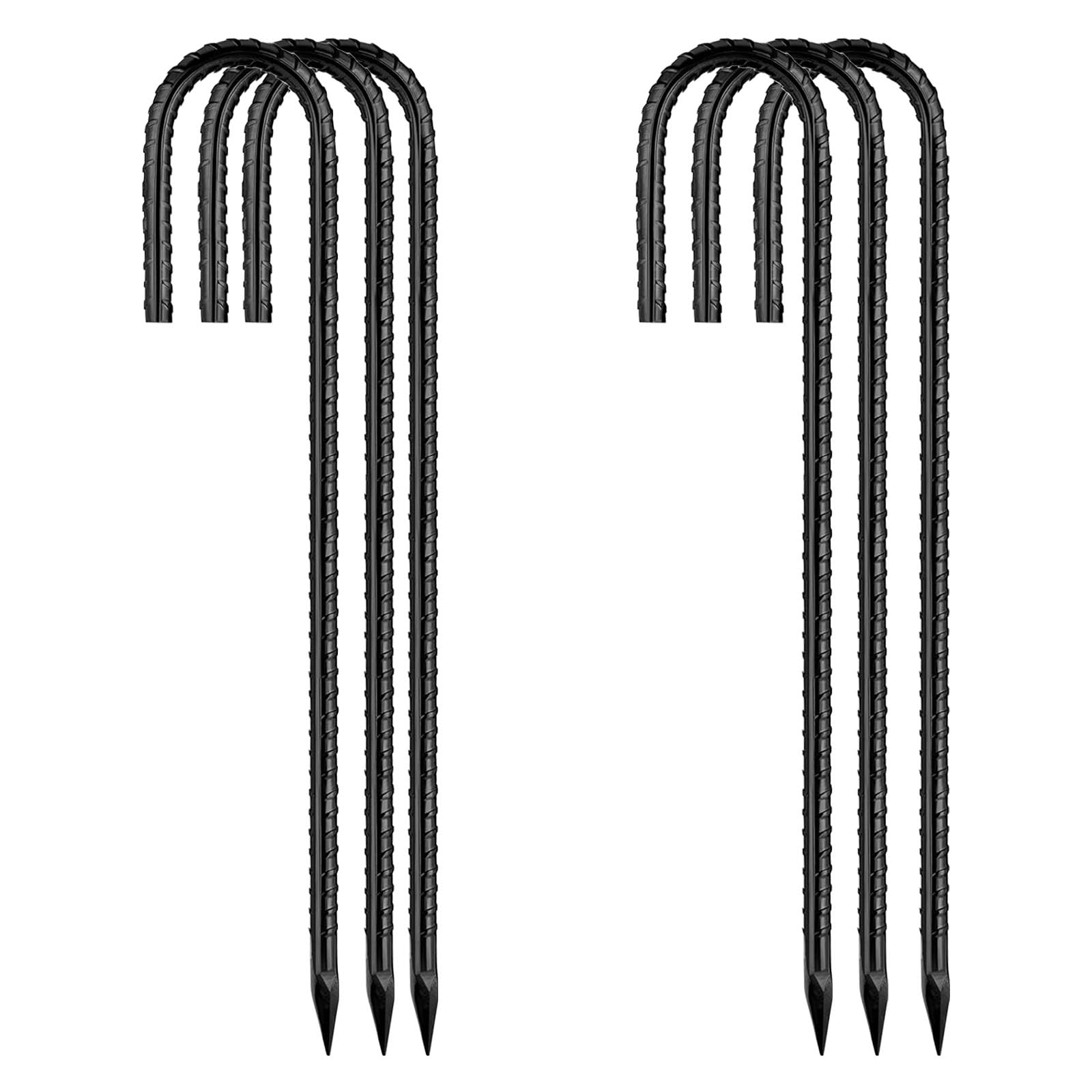 12 Inch Rebar Stakes, J Hook Ground Stakes 6 Pack Black Ground Anchors for Tent Heavy Duty for Plants Anti-Rust Landscape Fabric Artificial Turf