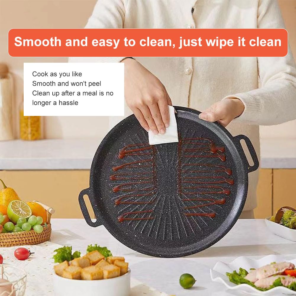 Placa de fuego de hierro fundido, diámetro de 35 cm, parrilla ideal para la parrilla y el horno, placa para barbacoa al aire libre con asa, sartén de hierro fundido, alfombrilla para barbacoa de gas y