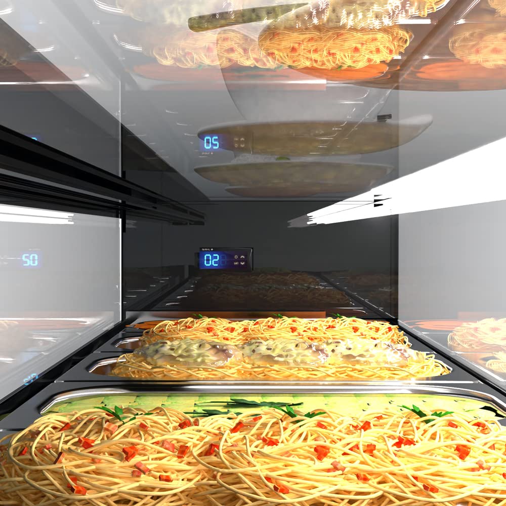 Vitrina de tapas Logic WORLDMAI x SAYL, 132 x 38 cm, 6 cubetas GN 1/3 para hostelería. Vitrina expositora refrigerada profesional de sobremesa con iluminación LED, para bar y restaurante.