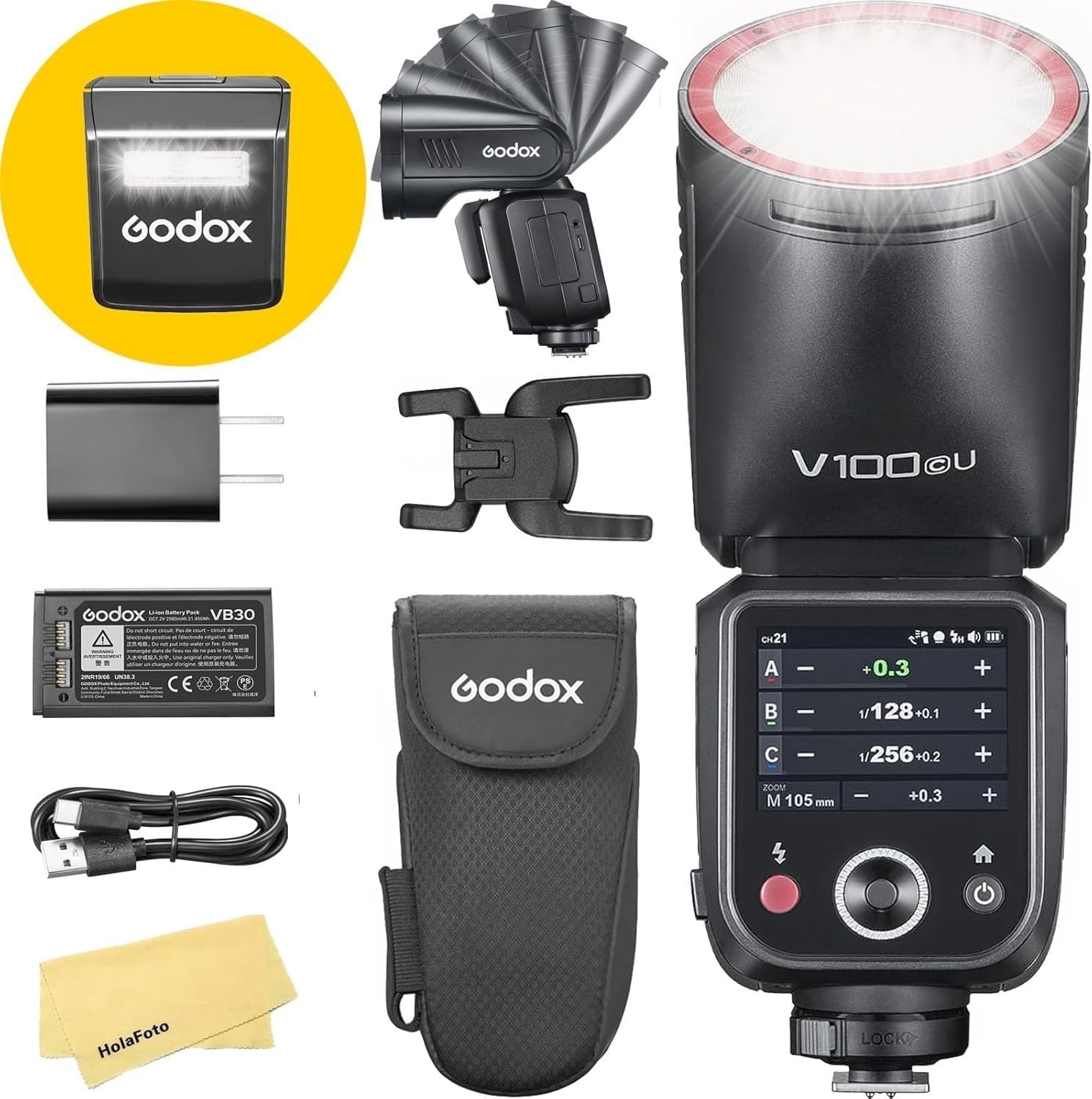 Godox V100 100W On-Camera Flash for Canon with 2.3-Inch Full-Color Touchscreen, Built-in 2.4G Wireless Sync, and Powerful Battery (Black)