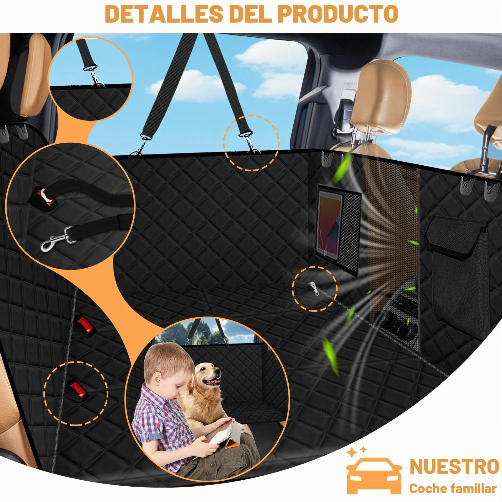 Funda para asiento trasero de perro con base dura fuerte, extensión de asiento trasero antideslizante e impermeable para mascotas, hamaca para coche, sedán, SUV